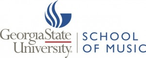 Georgia State University School of Music logo, featuring a stylized flame and text, representing the institution's commitment to musical education.